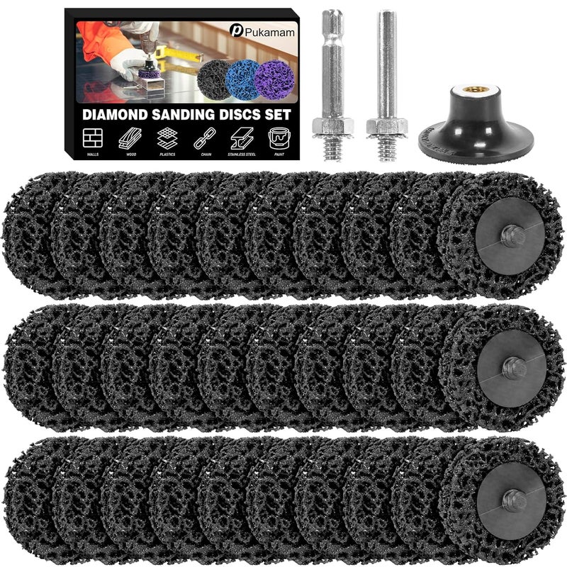 Pukamam 33 Pcs Diamond Sanding Discs Set, 2" Quick Change Easy Strip Wheels for Drill Die Grinder Accessories, Paint Remover Tool for Rust, Oxidation, Paint Removal with 1/4" Roll Lock Holder, Black - Image 1